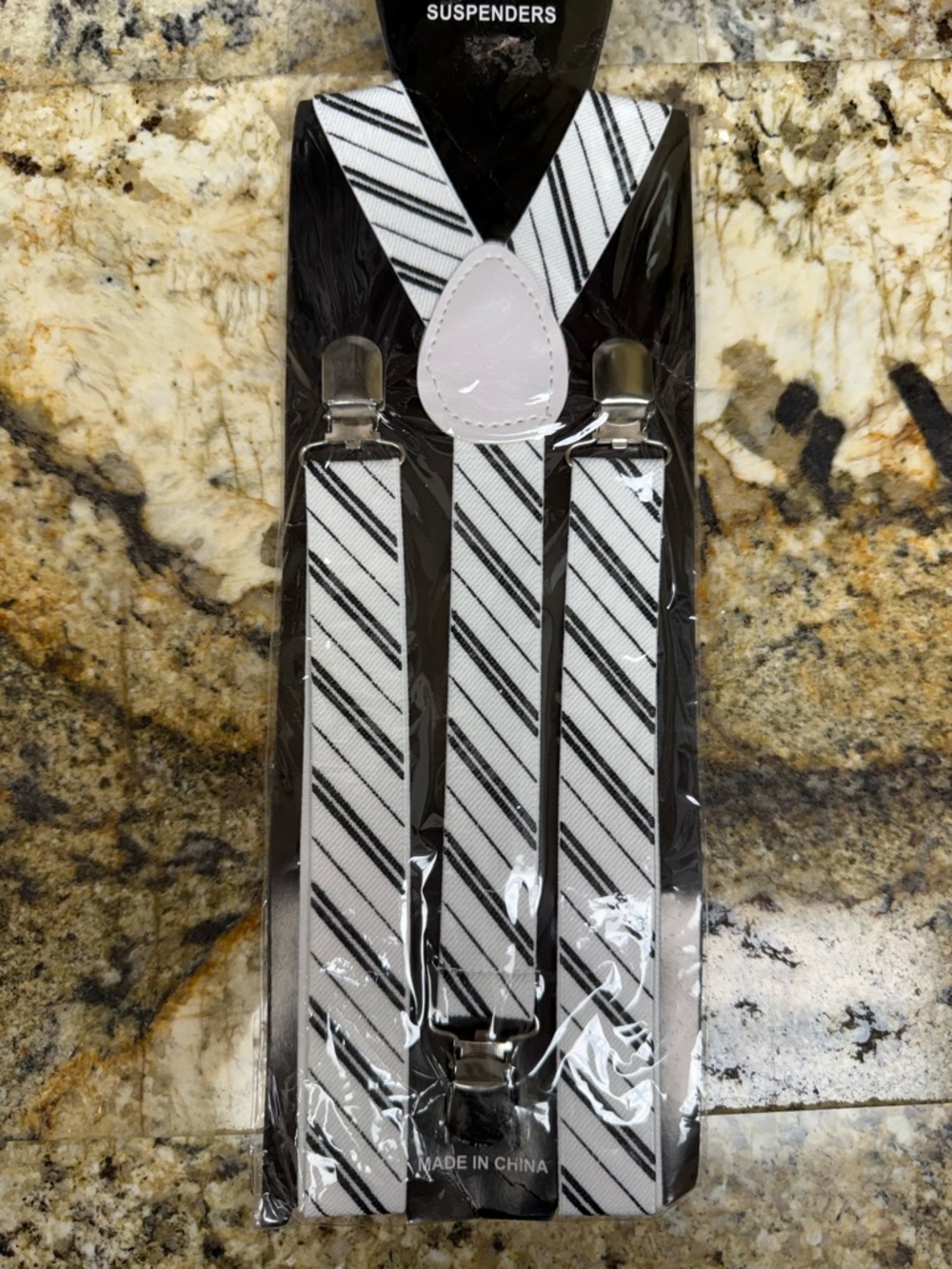 Striped White and Black Men’s Suspenders